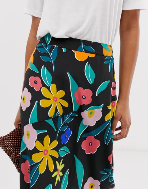 Maxinederdel med skråsnit og retro blomstermønster fra Neon Rose, 3 af 4