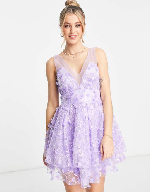 Jaqueta Jeans Enfim Estonada Azul, Maya 3D floral super mini dress in  purple