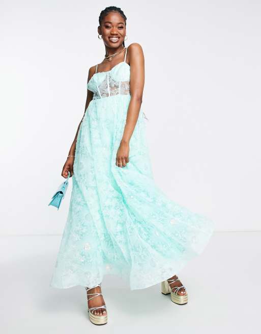 Maya 3D tulle flower maxi dress in green ASOS