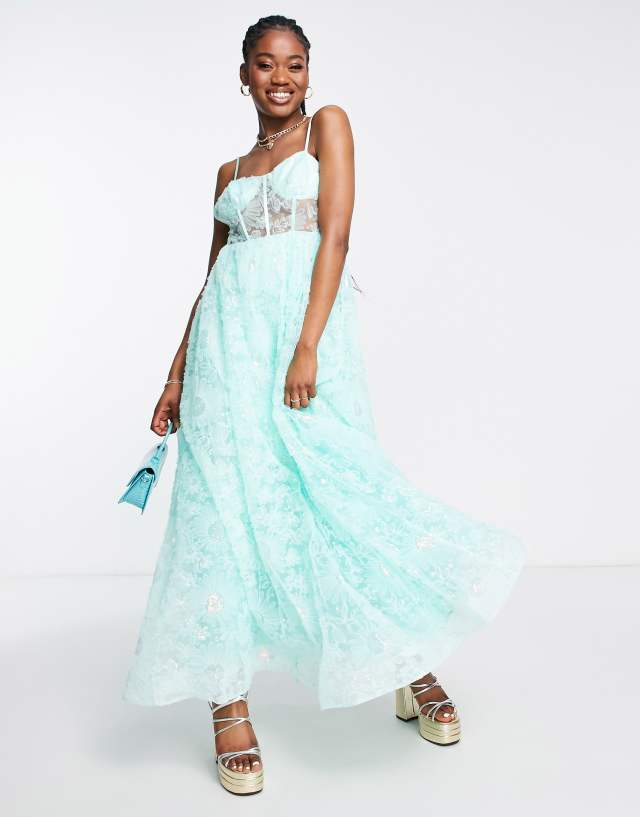 Maya 3D tulle flower maxi dress in green