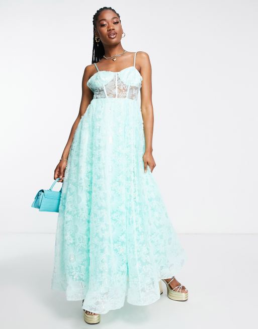 Maya 3D tulle flower maxi dress in green