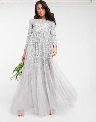 silver maxi dress with sleeves