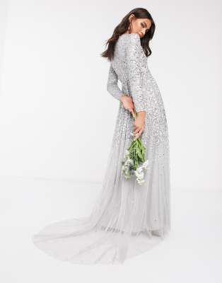 Asos design maxi dress in delicate outlet linear sequin with long sleeves