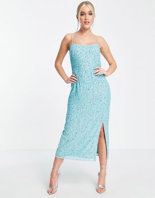 Maya all over embellished cami dress in turquoise