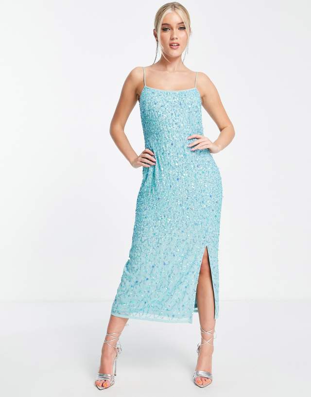 Maya all-over embellished cami dress in turquoise