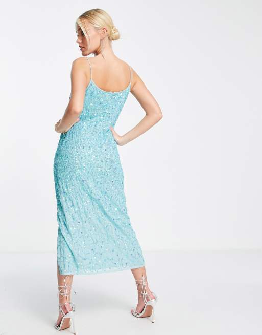 Maya all over embellished cami dress in turquoise ASOS