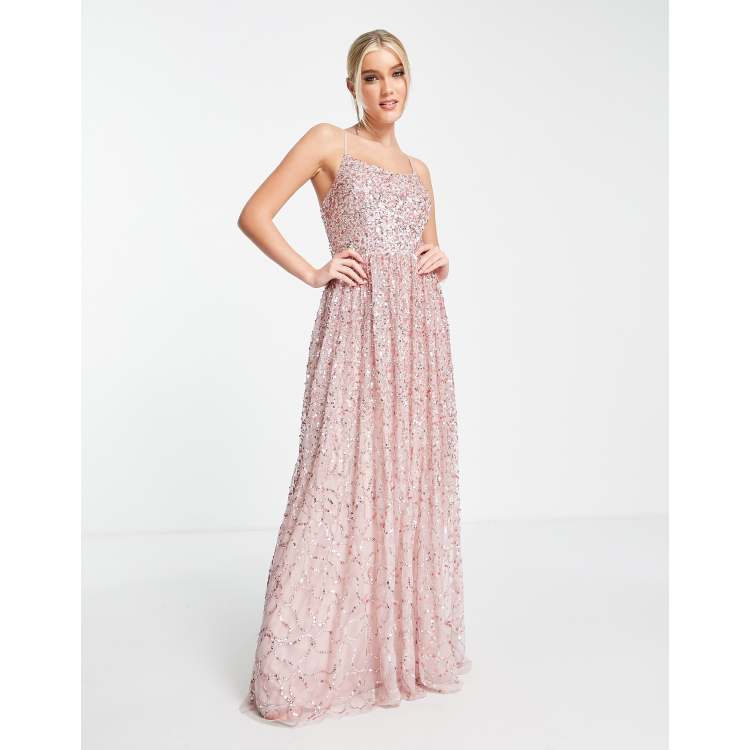 Maya all-over embellished cross back maxi dress in taupe blush