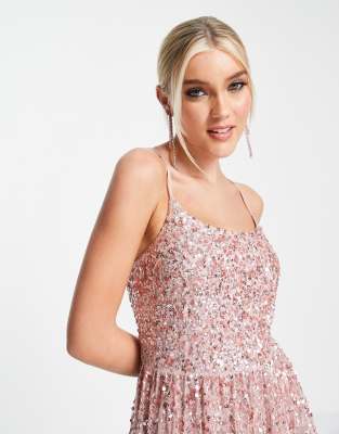 Maya all-over embellished cross back maxi dress in taupe blush