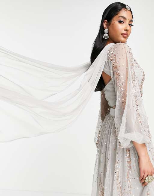 Maya all over embellished lehenga scarf in gray