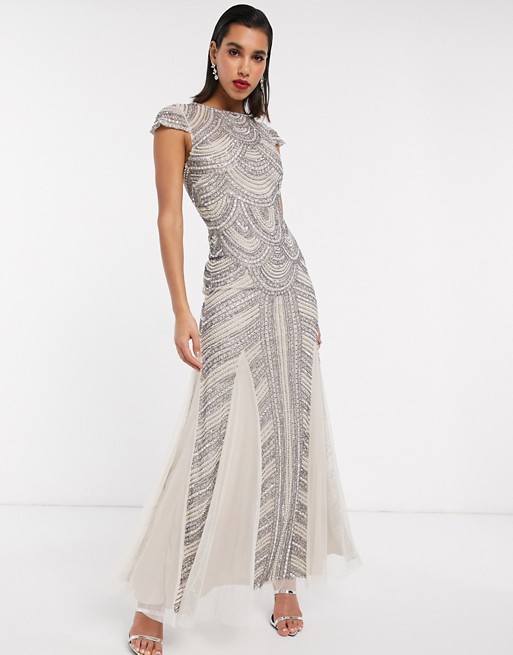 Maya all over embellished maxi dress in silver