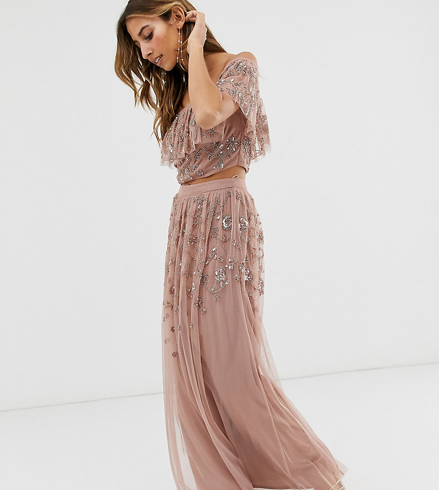 Maya all over embellished maxi skirt in mauve-Purple