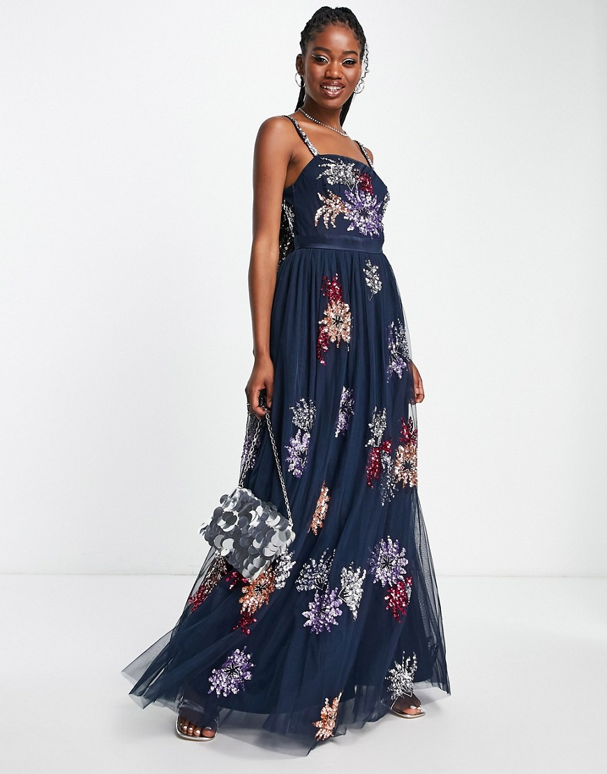 Maya all over embellishment cami maxi dress in navy blue