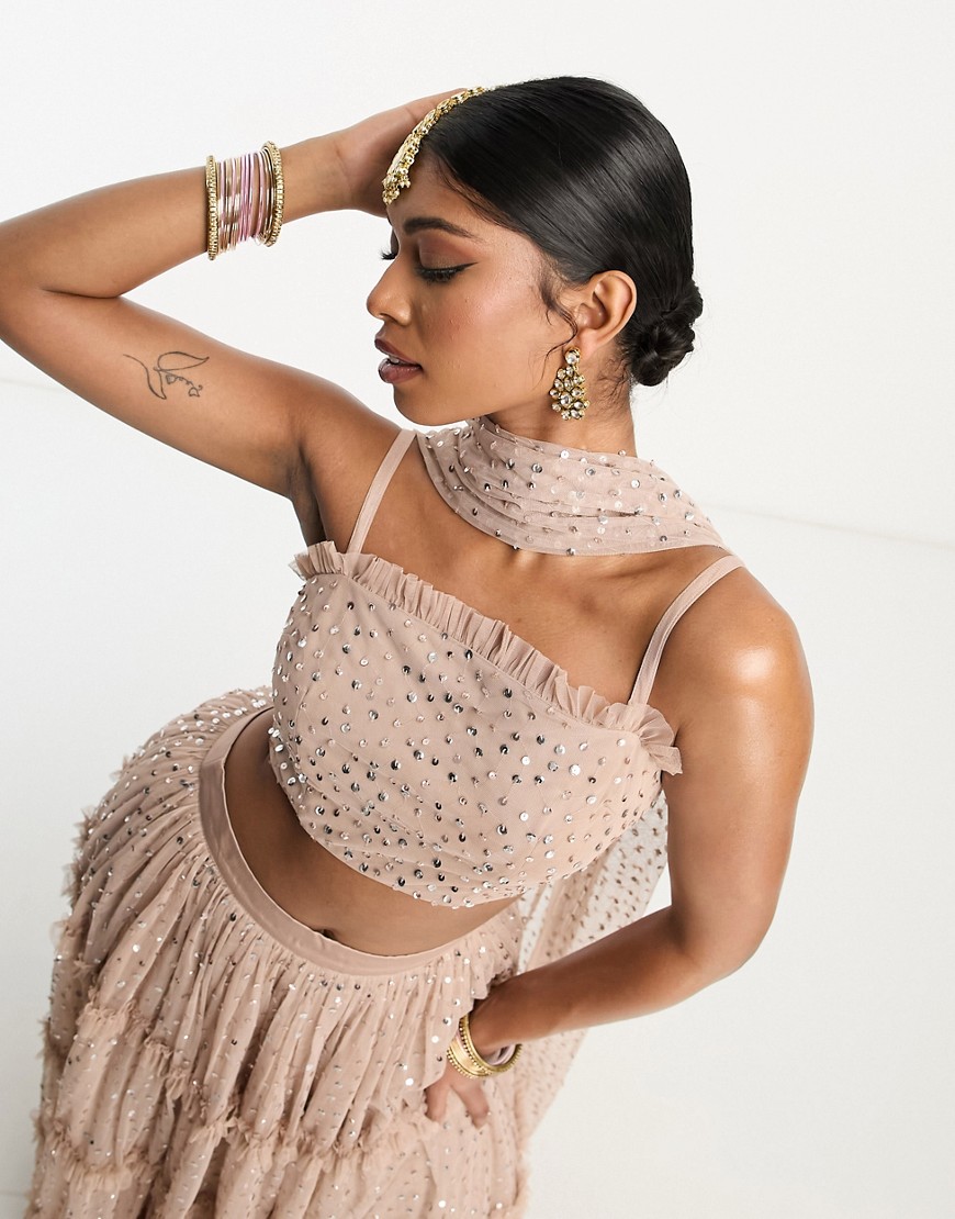 Maya all over sequin lehenga cami top in muted blush co-ord-Pink
