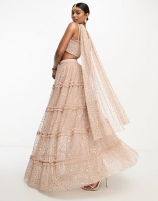 Maya all over sequin lehenga skirt in muted blush co-ord