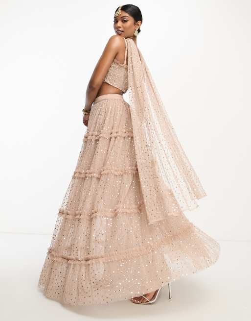 Maya all over sequin lehenga skirt in muted blush co ord ASOS