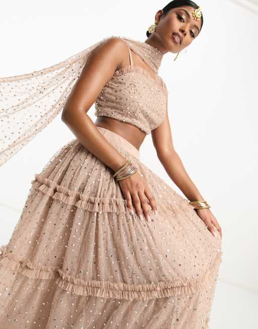 Maya all over sequin lehenga skirt in muted blush co ord ASOS