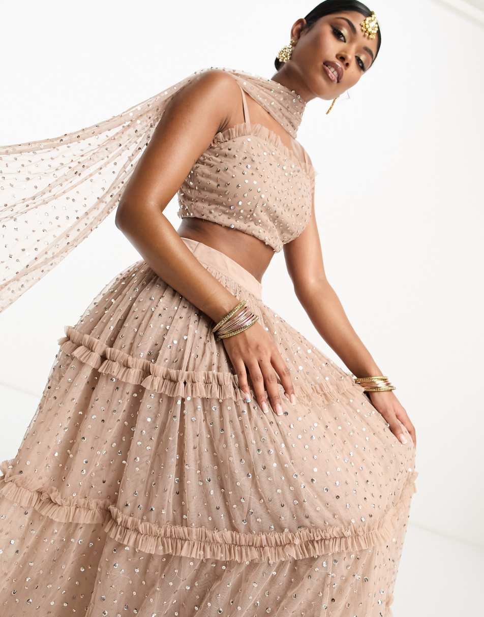 Maya all over sequin lehenga skirt in muted blush co-ord