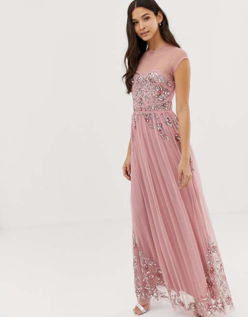 Maya allover premium embellished mesh cap sleeve maxi Maya allover premium embellished mesh cap sleeve maxi