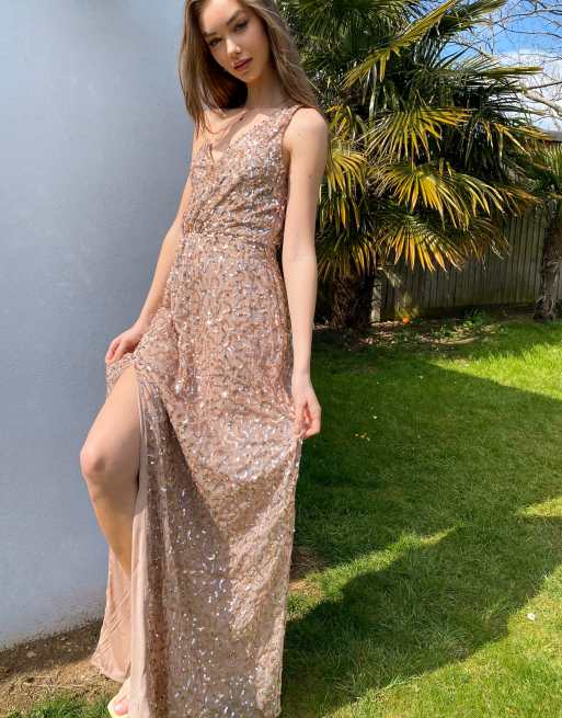 Maya asymmetric all over embellished maxi dress in blush ASOS