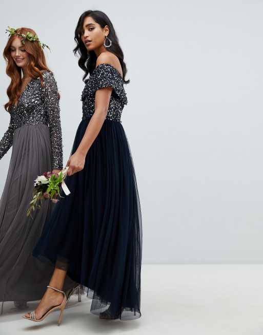 Maya bardot high low maxi dress in navy