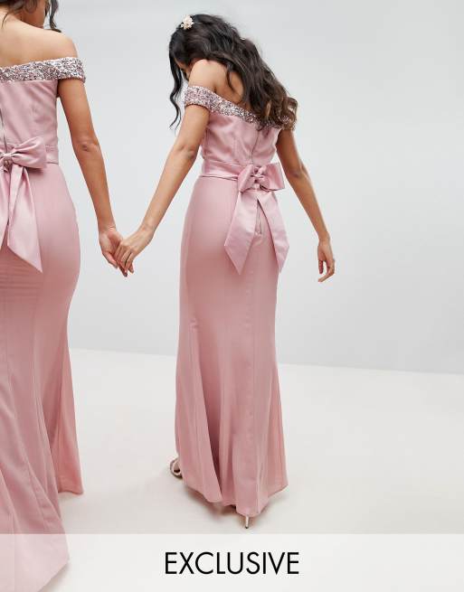 Maya Bardot Sequin Detail Maxi Dress With Bow Back Detail ASOS