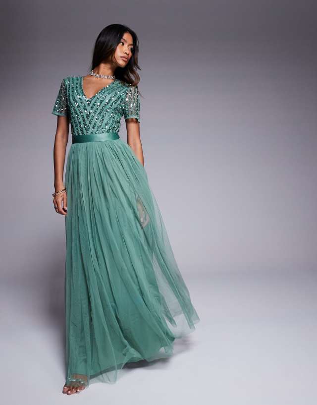 maya bridesmaid dresses asos Belted stripe embellished maxi dress in dark sage 131 Color:Same as Pic Navy Sequin Sweetheart Stretch Navy bridesmaid