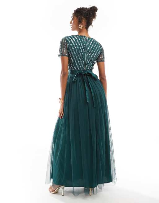 Maya Belted stripe embellished bridesmaid maxi dress in emerald green | ASOS