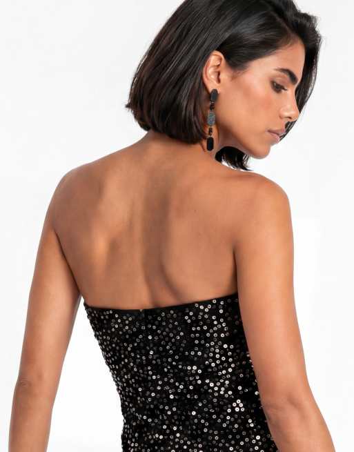 Maya Black floral embellished bandeau tulle maxi dress in black, 4 of 5