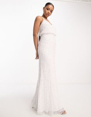 Bridal embellished fishtail maxi dress in ivory-White