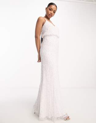 Maya Bridal embellished fishtail maxi dress in ivory-White