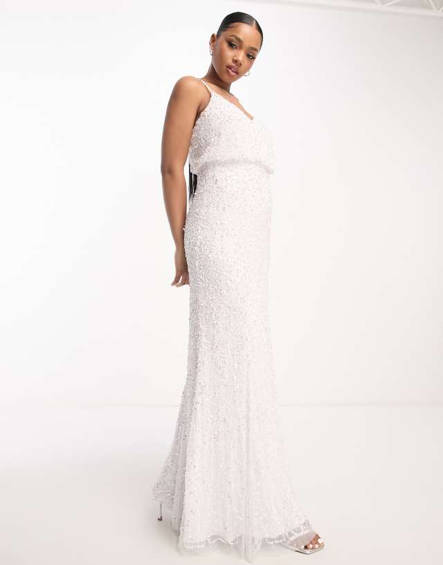 Maya Bridal embellished fishtail maxi dress in ivory