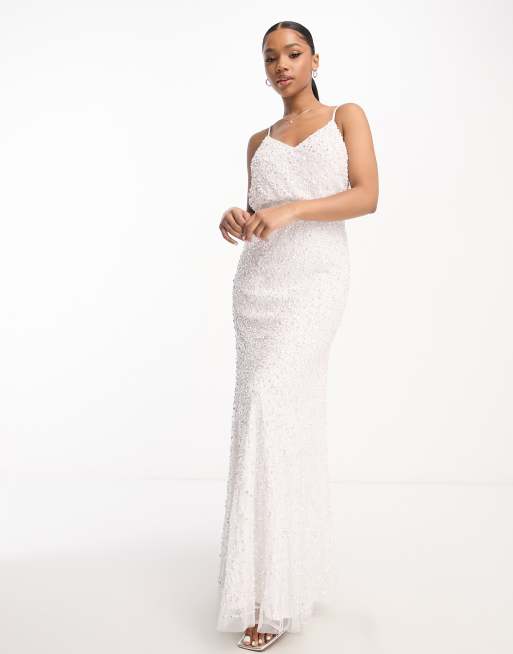 Maya Bridal embellished fishtail maxi dress in ivory