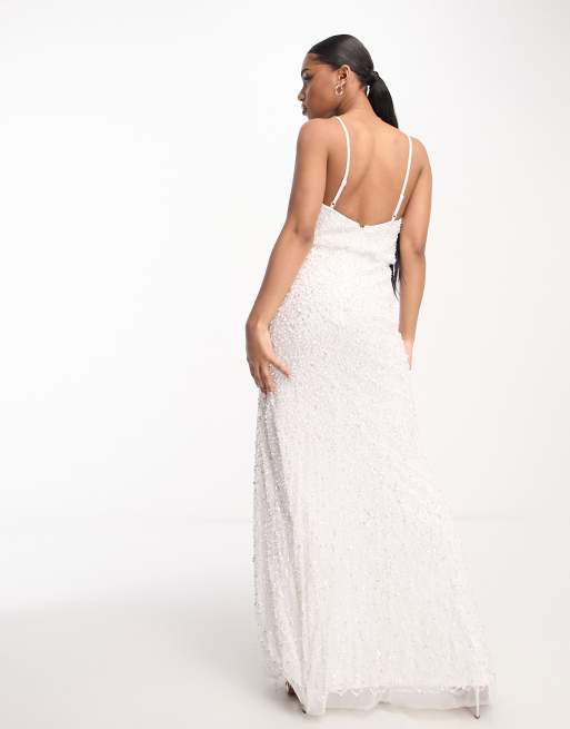 Maya Bridal embellished fishtail maxi dress in ivory