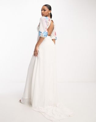 Maya Bridal embroidered puff sleeve maxi dress in ivory