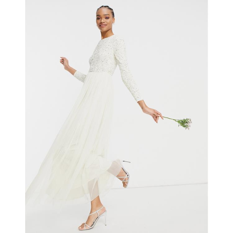 Maya Bridal long sleeve maxi dress with delicate sequin and tulle skirt in ecru ASOS