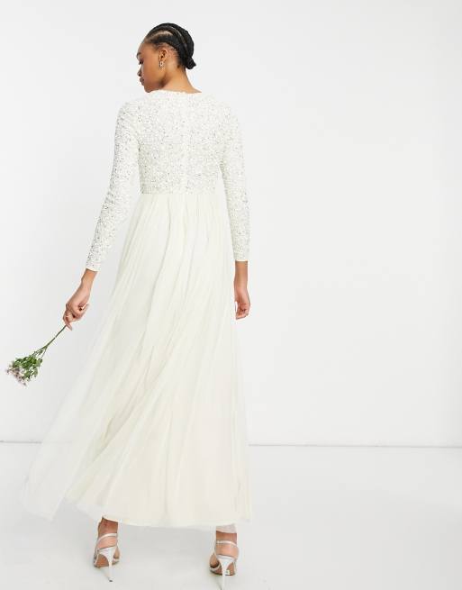 Maya long sleeved maxi dress with delicate hot sale sequin and tulle skirt