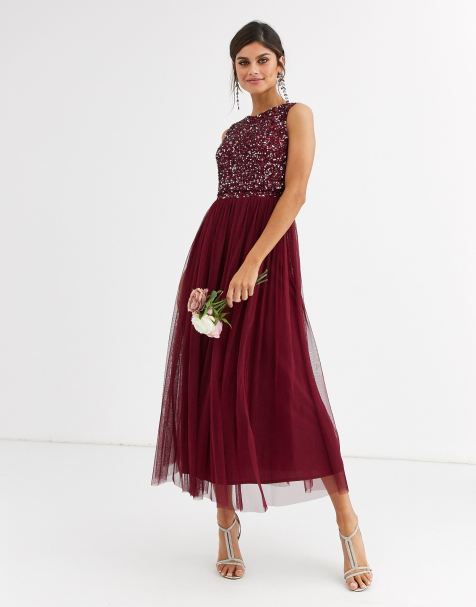Maya Bridesmaid – 2-in-1-Midaxikleid mit filigranem Paillettenbesatz in Weiß