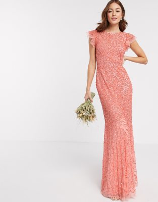 coral sequin bridesmaid dresses