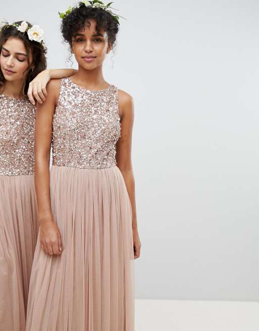 Maya – Bridesmaid – Ärmlös maxiklänning i tyll med paljettprydd överdel och utskuren rygg, 3 av 4