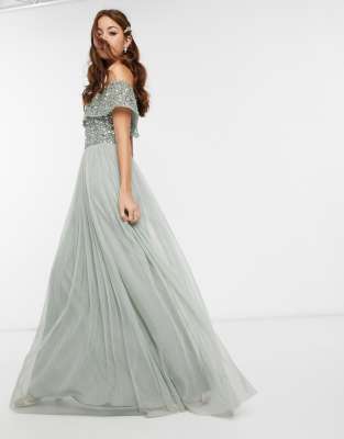 maxi tulle dress with tonal delicate sequins