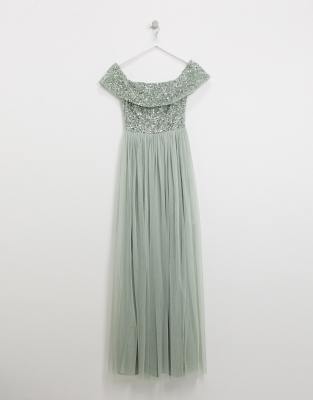 maya bardot sequin bodice maxi dress