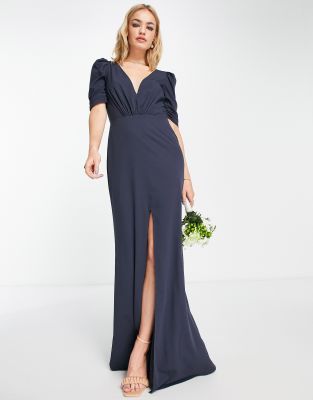 Maya Bridesmaid - Brautjungfern-Maxikleid mit V-Rückenausschnitt in Marineblau