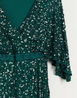 green wrap sequin dress