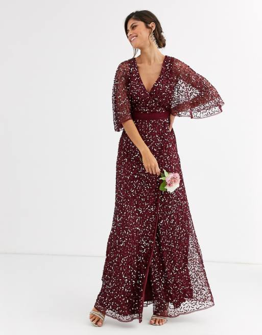 Maya Bridesmaid delicate sequin wrap maxi dress in wine ASOS Maya Bridesmaid delicate sequin wrap maxi dress in wine ASOS