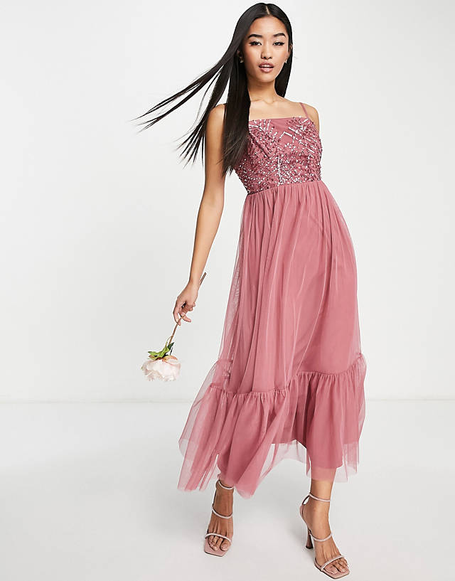 Maya Bridesmaid embellished cami midaxi dress in desert rose