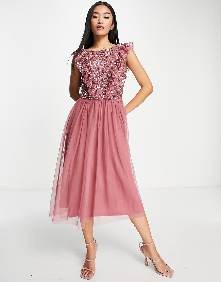 Maya Bridesmaid embellished open back midi dress in desert rose-Pink
