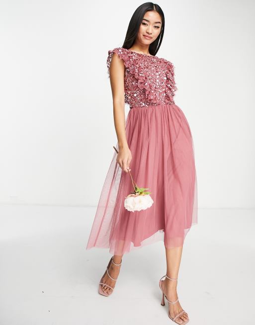 Asos design embellished open store back tulle midi dress