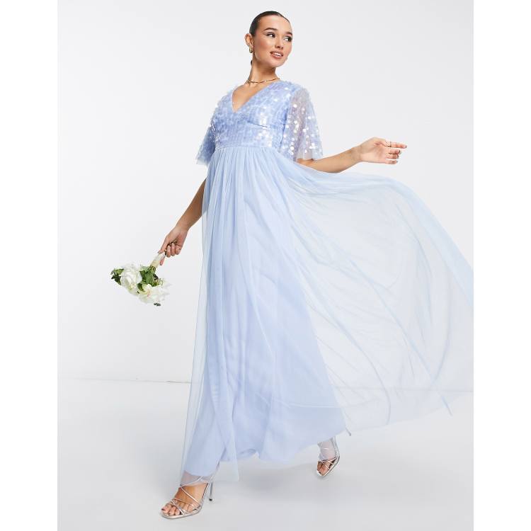 Maya sequin top maxi bridesmaid dress with flutter sleeve detail sale