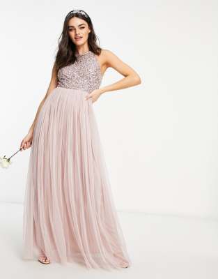 maya halterneck delicate sequin maxi dress