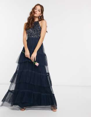 high neck navy maxi dress